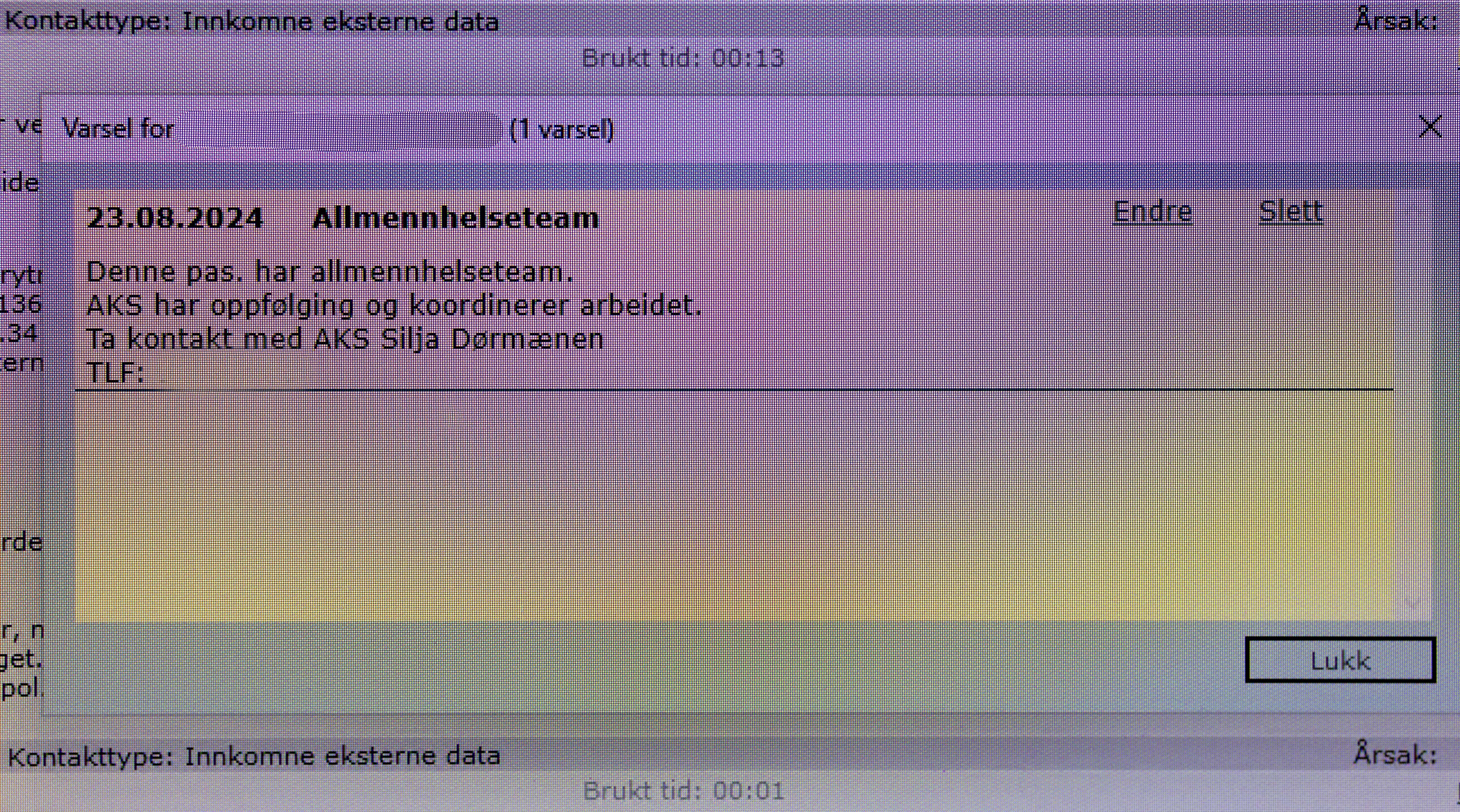 Pop up-vindu når AKS har ansvar.