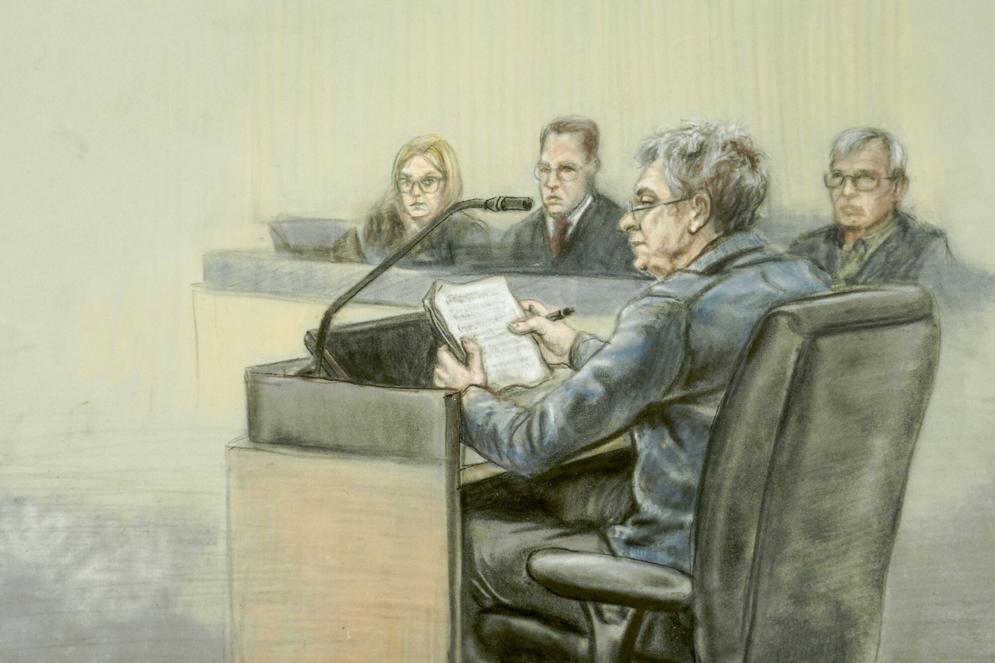 Tegning av kommunelegen i rettsaken. Tegning av kommunelegen i rettsaken.