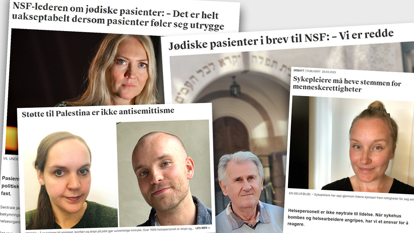 Bildet viser en faksimile av flere innlegg i Sykepleien om det samme temaet