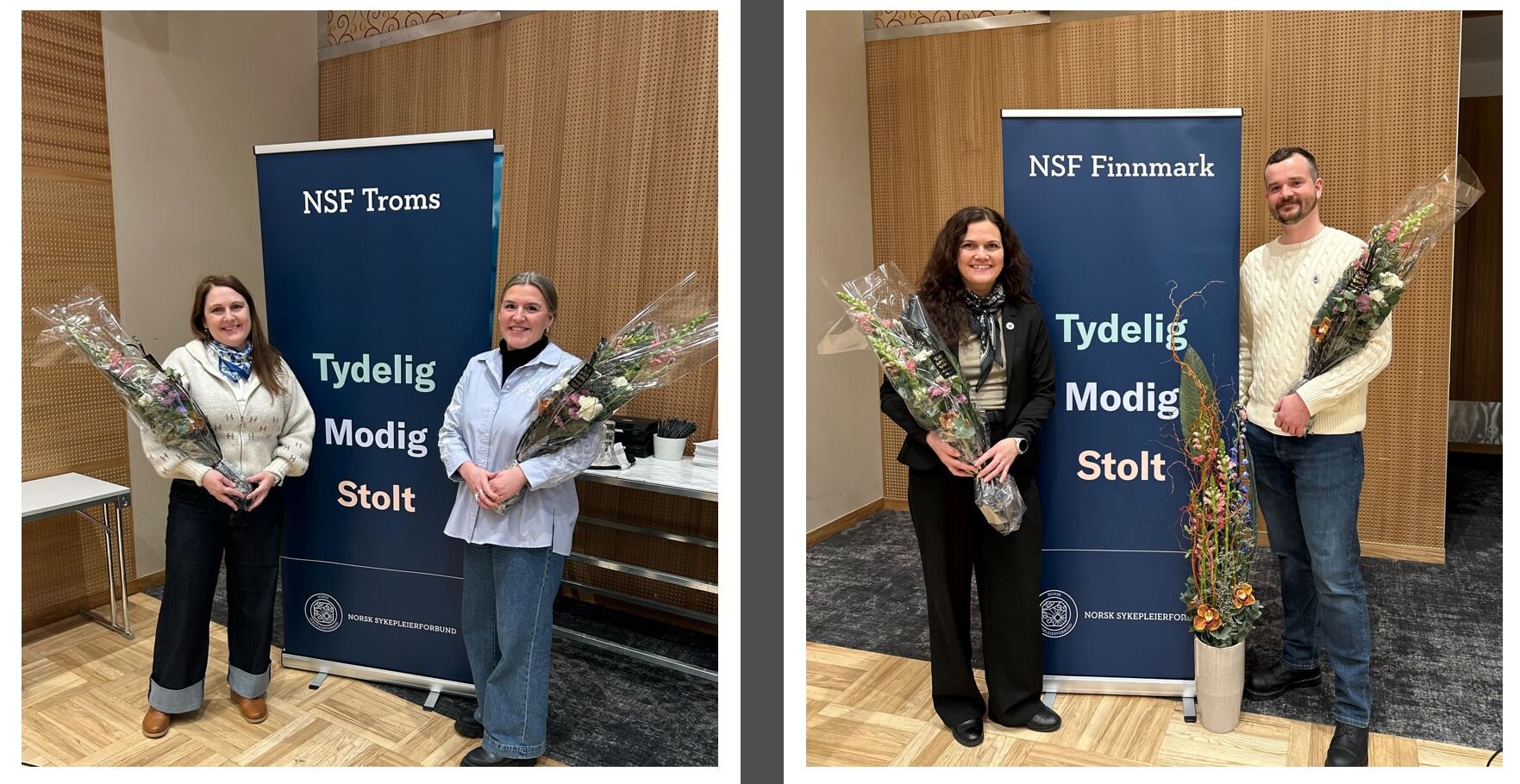 (Fra v.:) Fylkesleder i Troms Linda Therese Norrie og nestleder Randi Rudi . Fylkesleder i Finnmark Åshild Østlyngen og nestleder Jonas Eidsaune Melby. Bildet viser (Fra v.:) Fylkesleder i Troms Linda Therese Norrie og nestleder Randi Rudi . Fylkesleder i Finnmark Åshild Østlyngen og nestleder Jonas Eidsaune Melby.