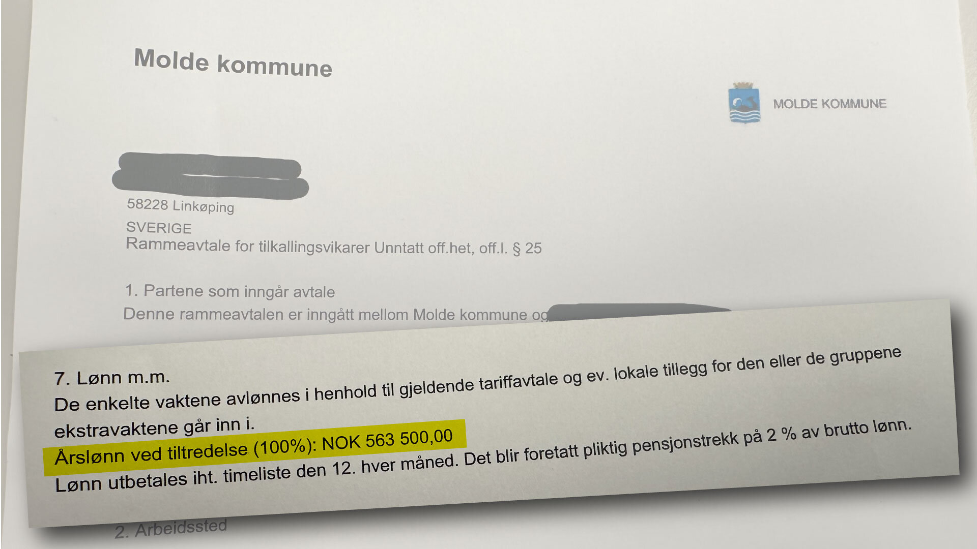 bilde av ansettelsesavtalen til en svensk legestudent