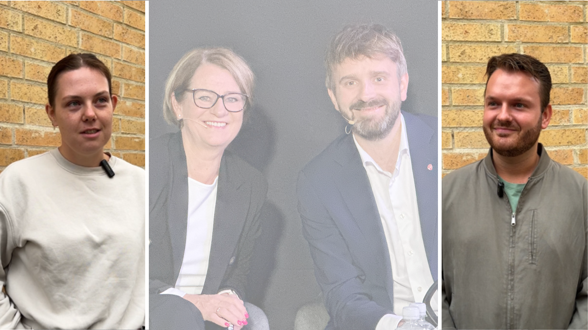 Bildet viser Høyres Tone Trøen, helseminister Jan-Christian Vestre og to sykepleierstudenter