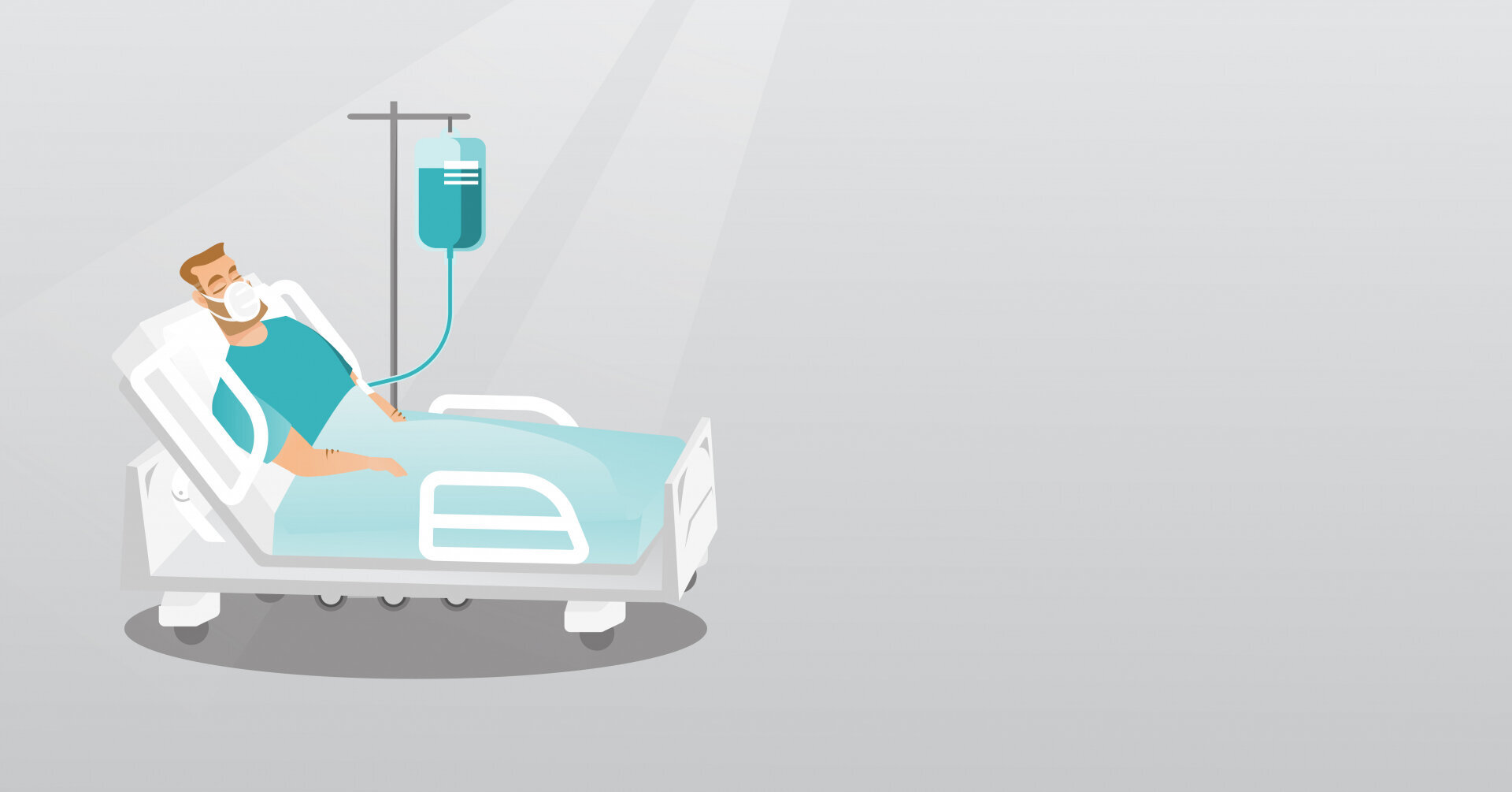 sykehus Illustrasjonen viser en mann i en sykehusseng.