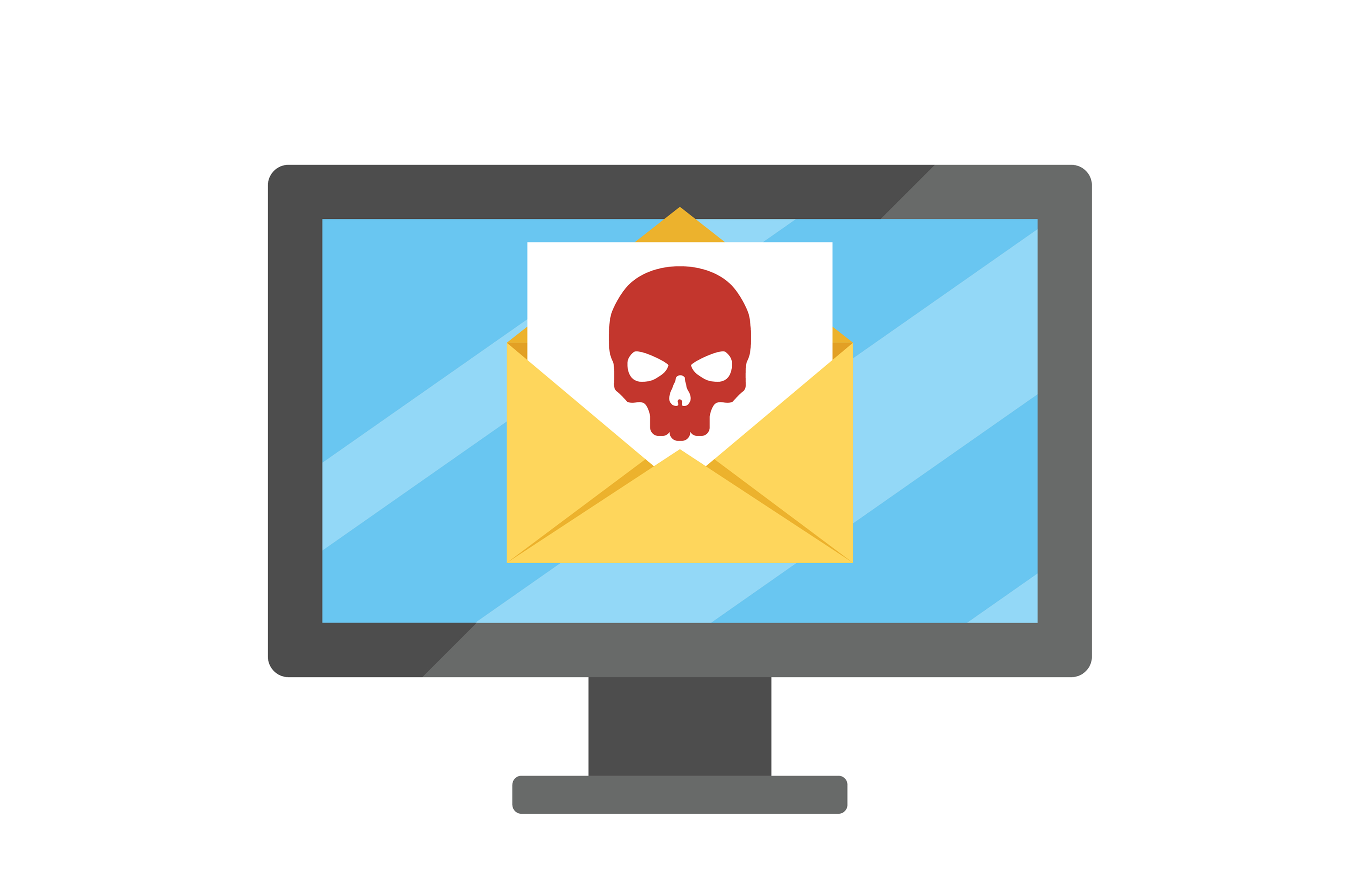 Trusler via e-post Illustrasjonen viser en PC-skjern med en konvolutt på, der et brev stikker opp med et dødninghode på.