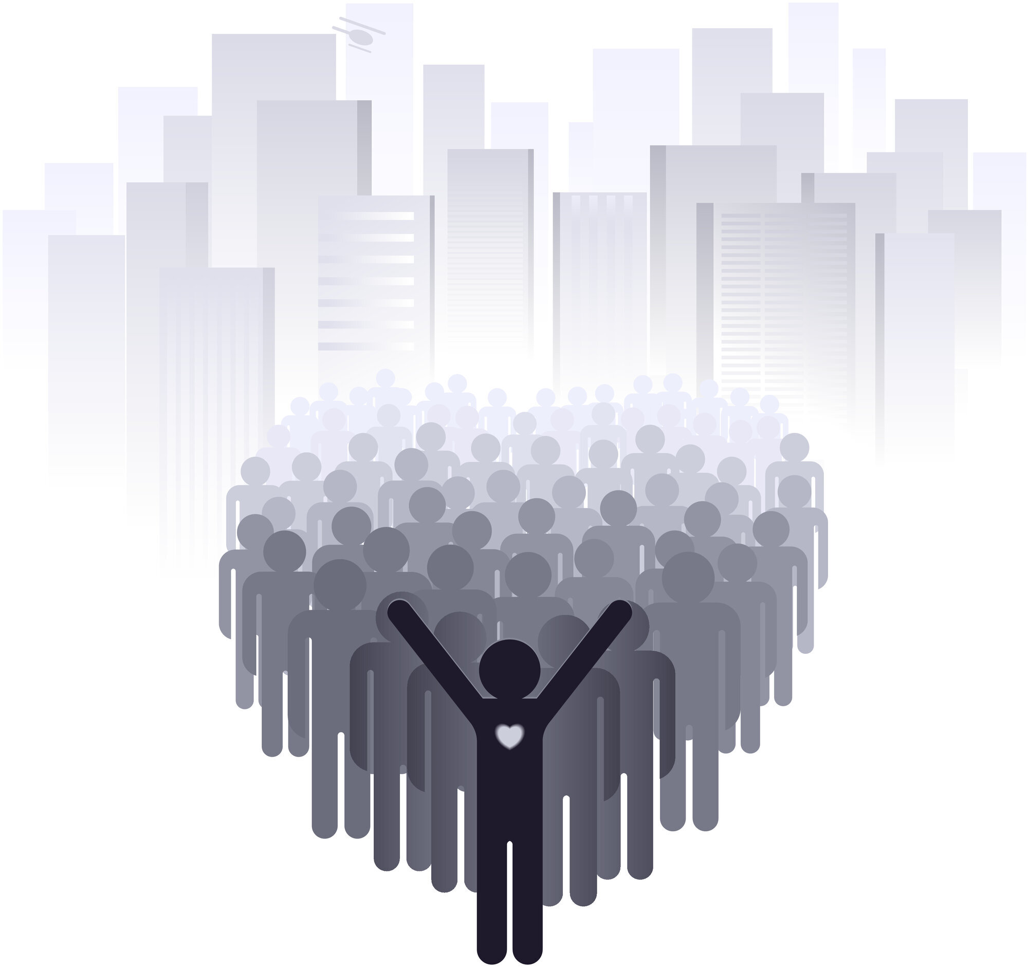 mange mennesker som utgjør et hjerte en illustrasjon bestående av mange mennesker som utgjør et hjerte med ett menneske i front