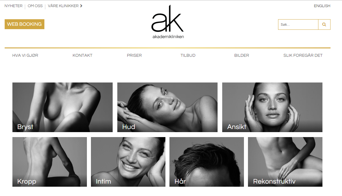 Forsiden til akademikliniken.no Bildet er en skjermdump fra nettsidene til Akademikliniken