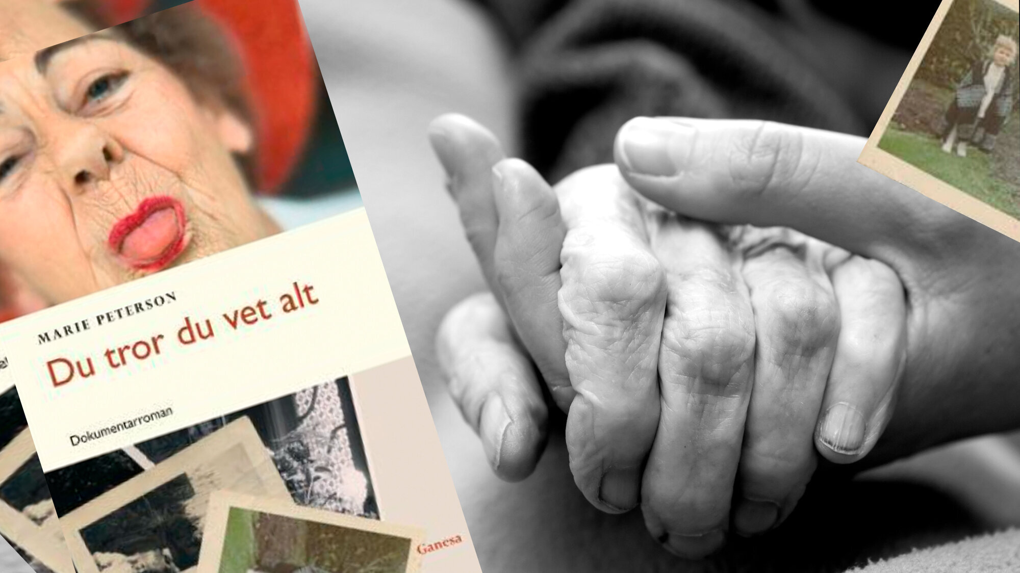 Kollasken viser omslaget til boken Du tror du vet alt og et par hender til en gammel person