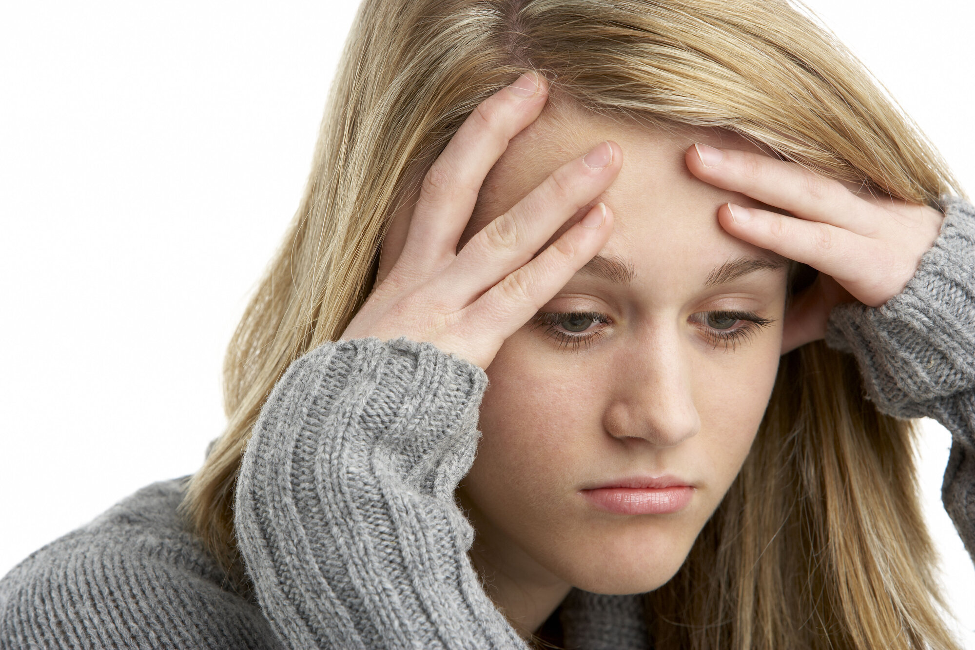 Ung jente som er deprimert og sliten Bildet viser ungdom som er deprimert og sliten.