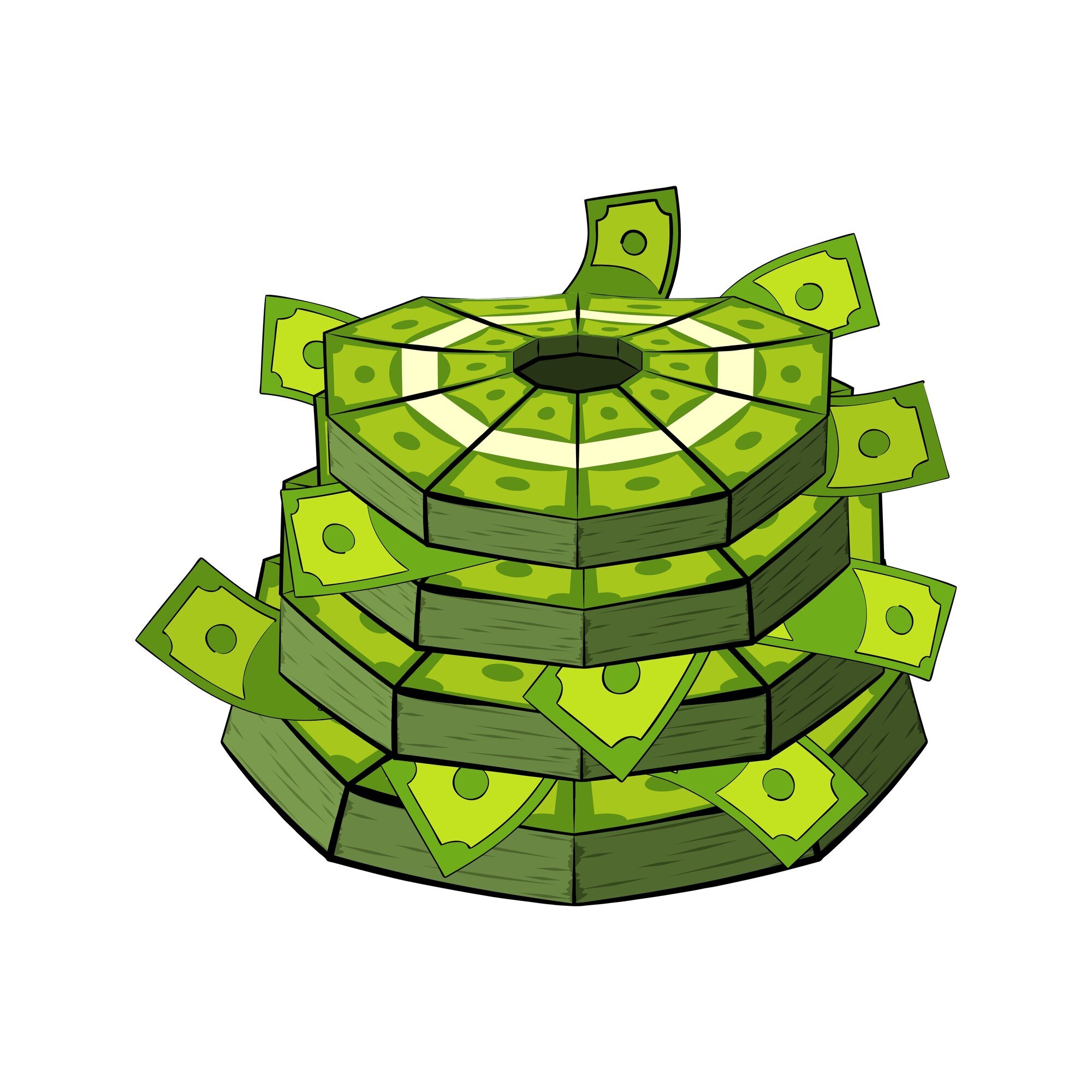 Liv laga, butikk Illustrasjonen viser en kake som er laget av grønne pengesedler.