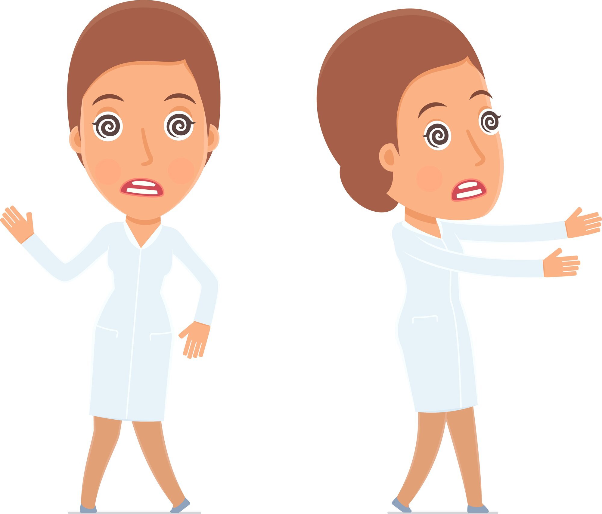 Illustrasjonen viser to sykepleiere som ser ut som de går i søvne.