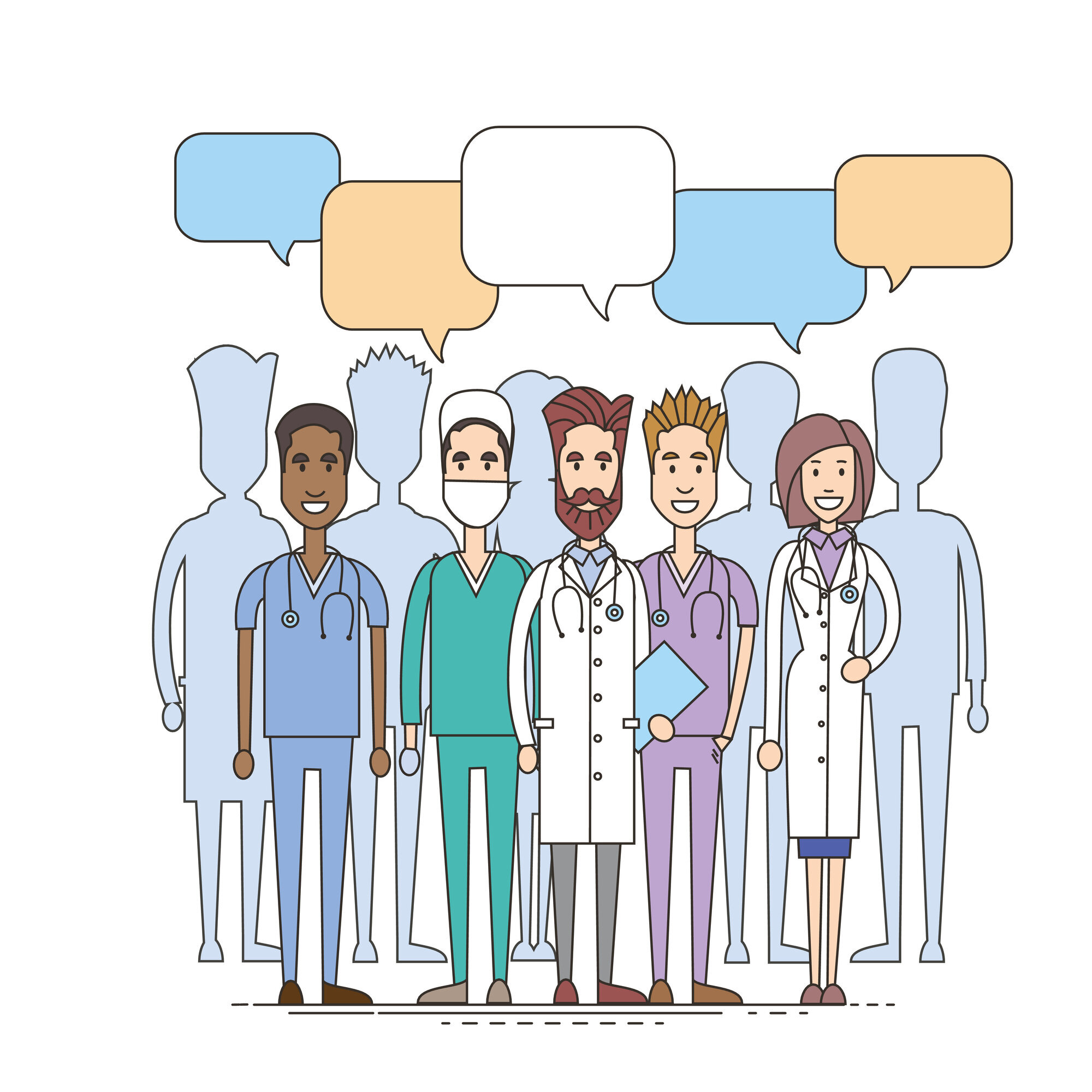 Helsepersonell som kommuniserer Illustrasjon av helsepersonell som kommuniserer