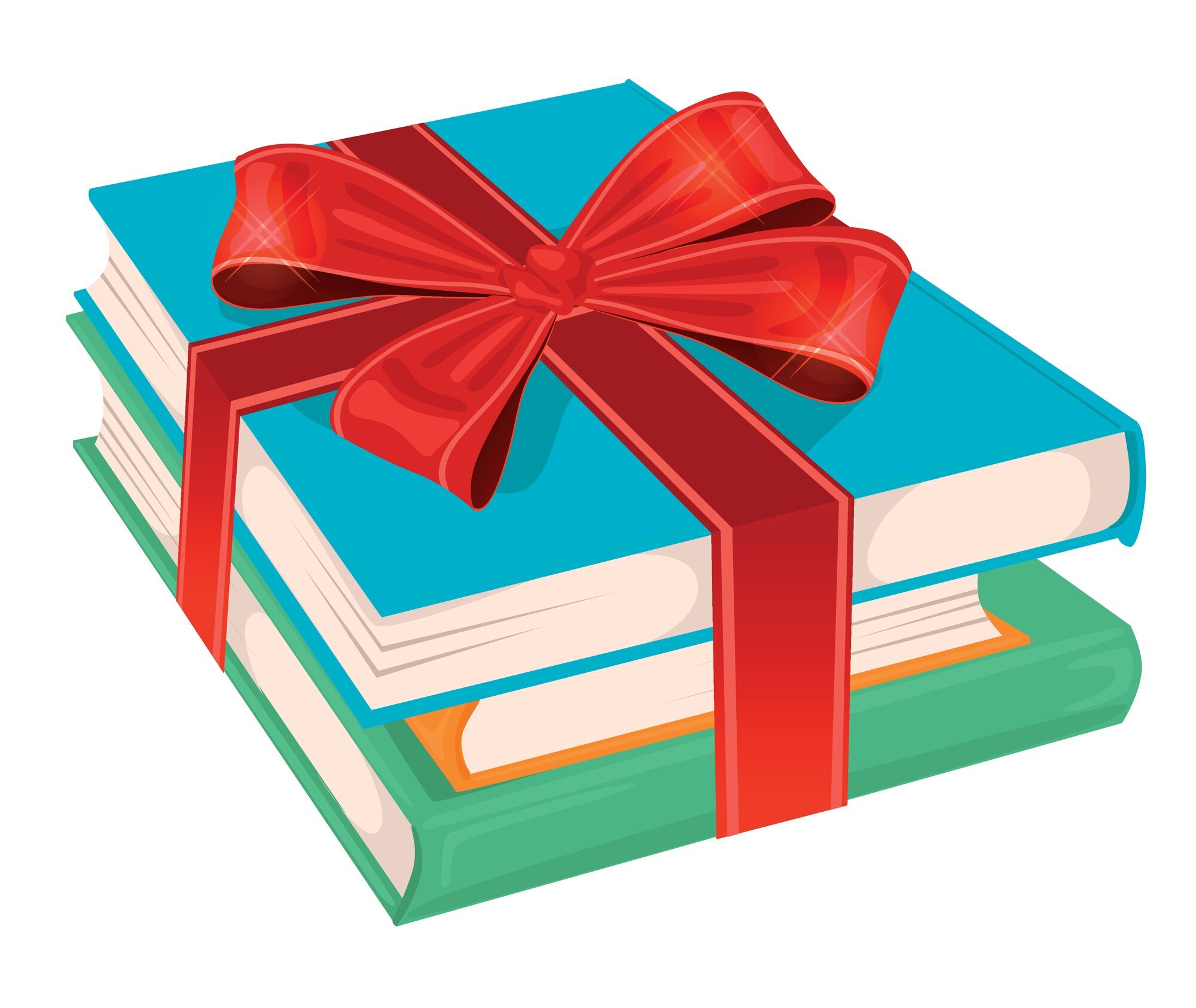 Bøker, byttebok Illustrasjonen viser tre bøker med sløyfe rundt.