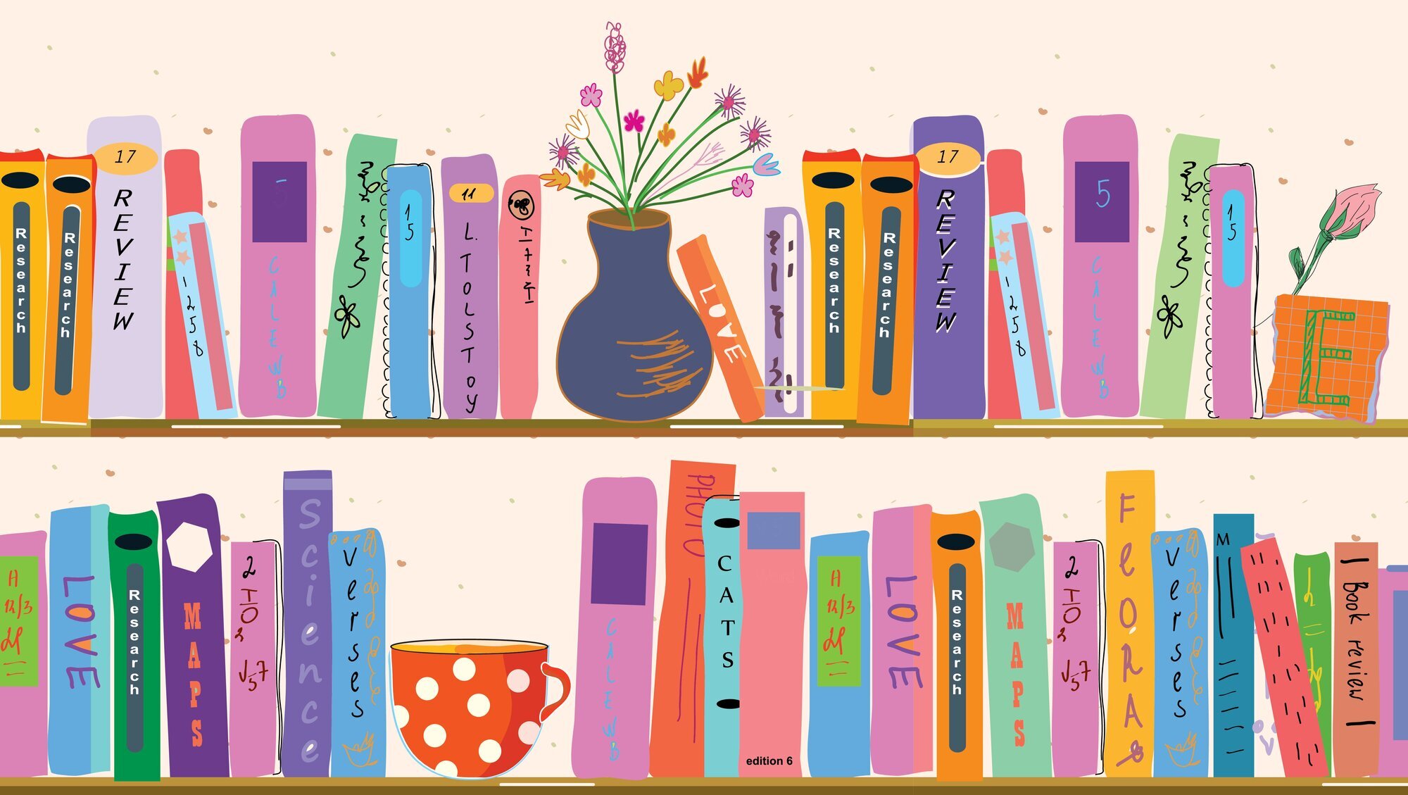 bøker, bokhylle Illustrasjonen viser en bokhylle.