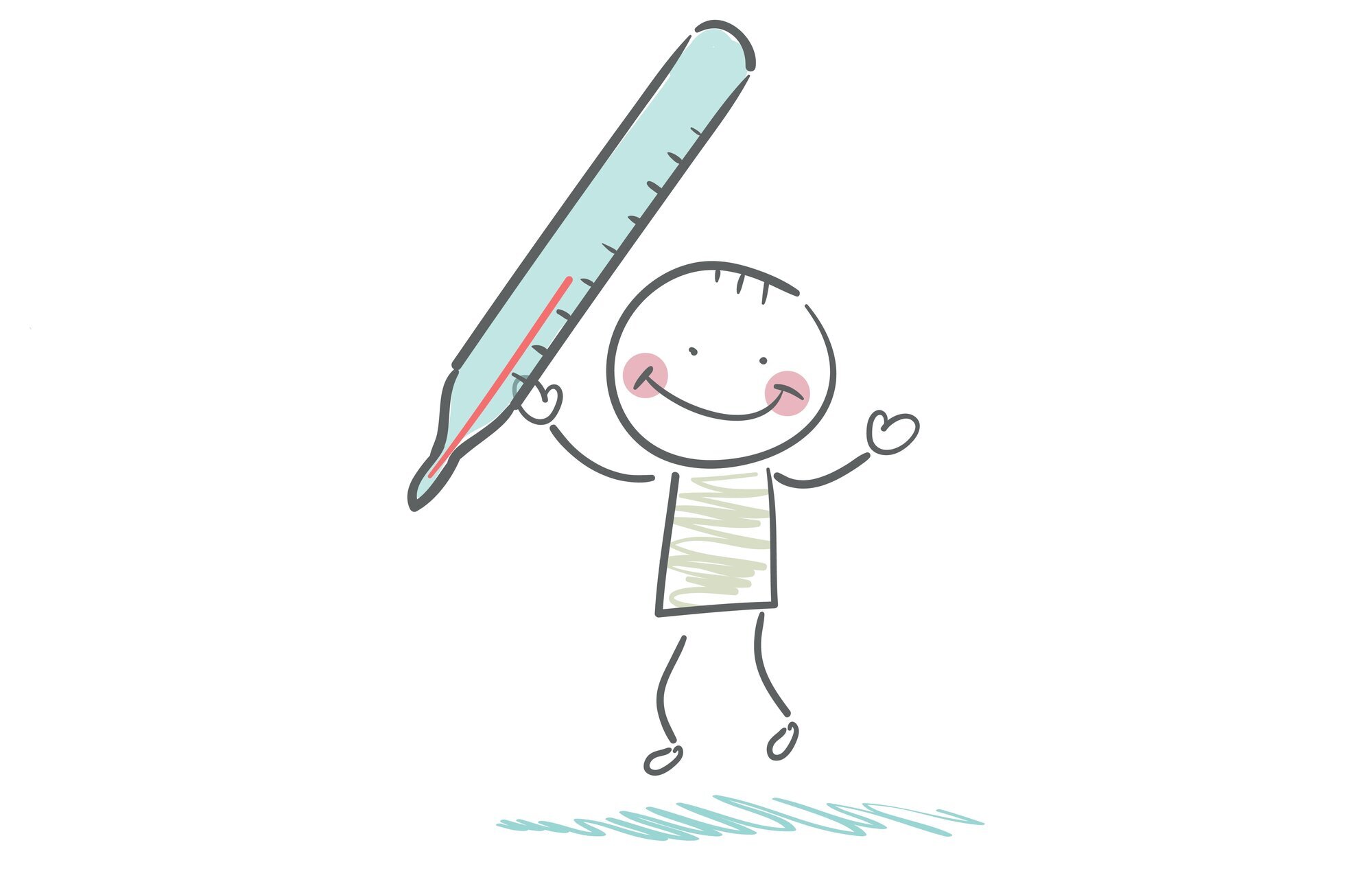 Illustrasjonen viser et strekmenneske som holder opp et stort termometer.