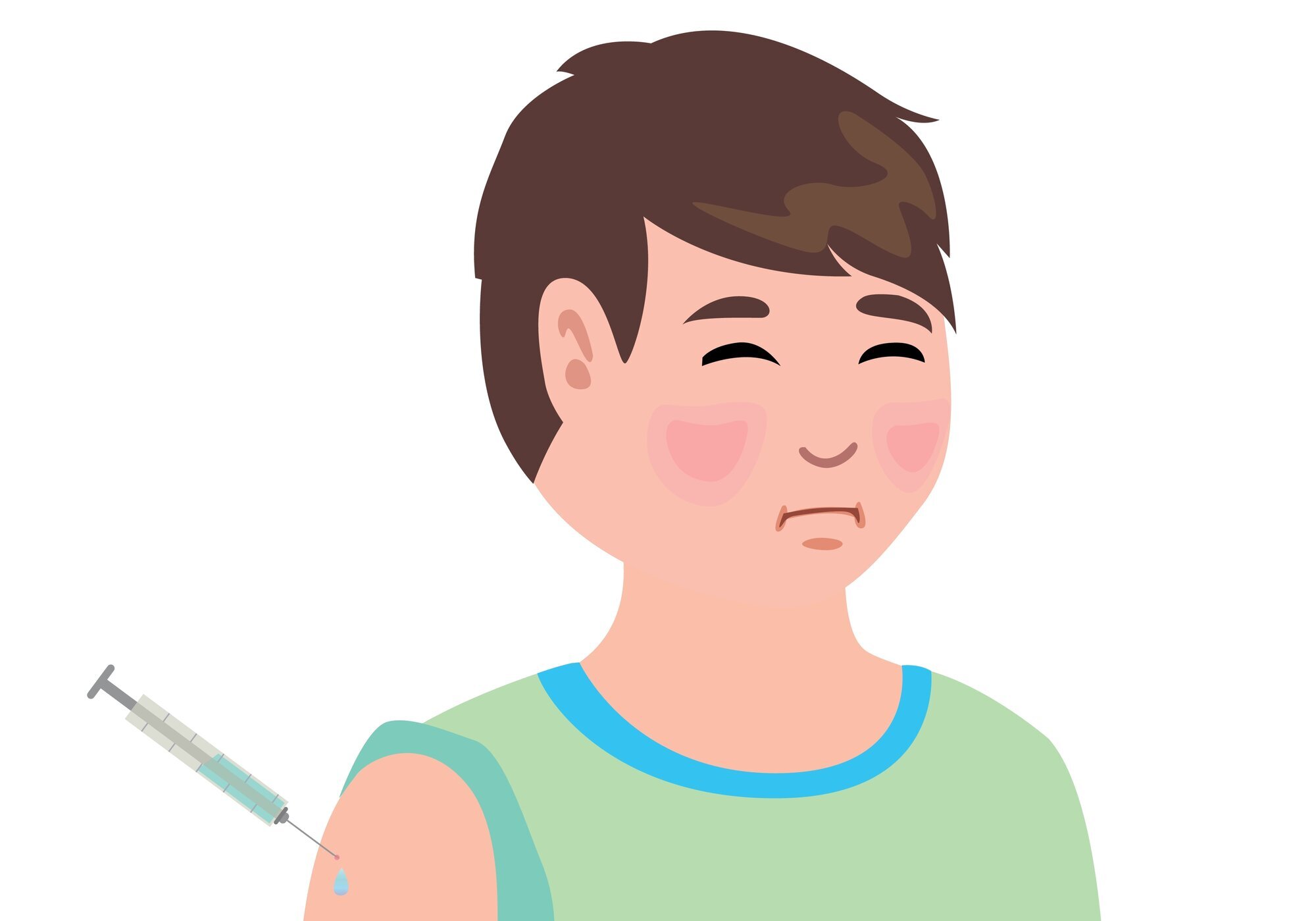 gutt, vaksine Illustrasjonen viser en gutt som har en sprøyte stående i armen.
