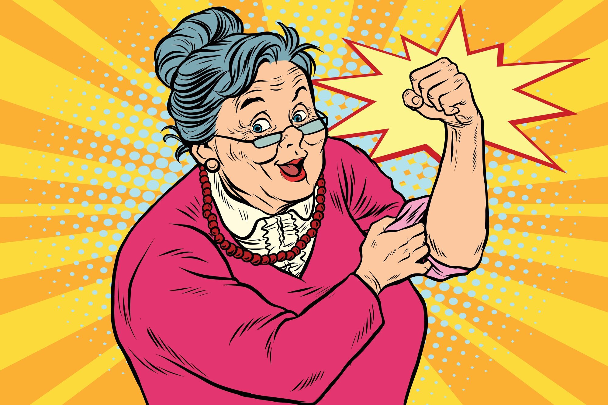 Tegning av en eldre dame som viser muskler Tegning av en eldre dame som viser muskler