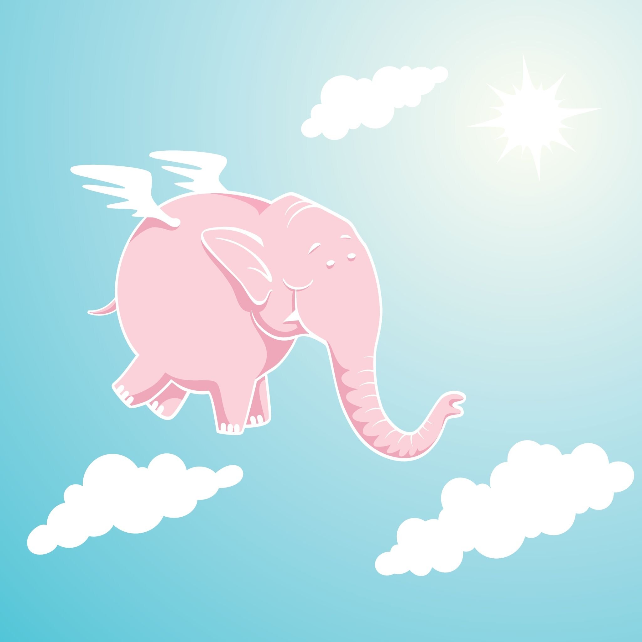 Drømmer Illustrasjon av rosa elefant omgitt av skyer