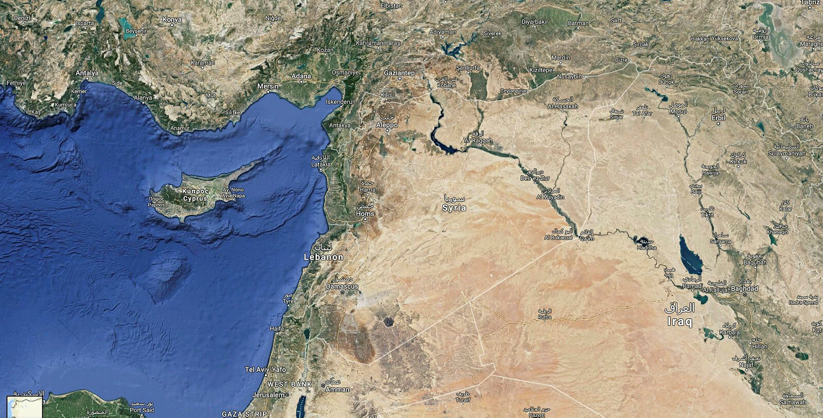 Syria Google map skjermdump av kart over Syria