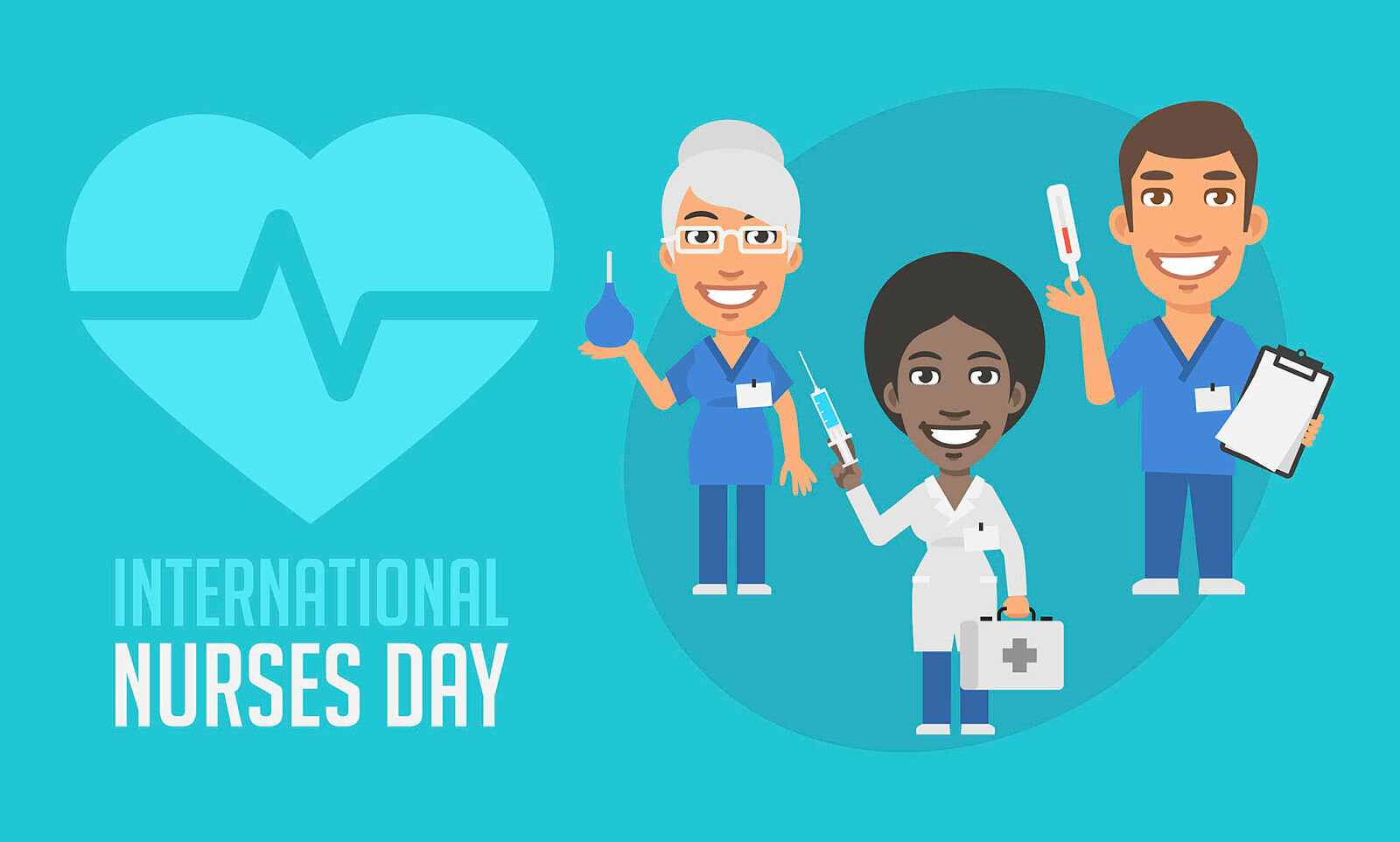 Den internasjonale sykepleierdagen Illustrasjonen viser tre sykepleiere