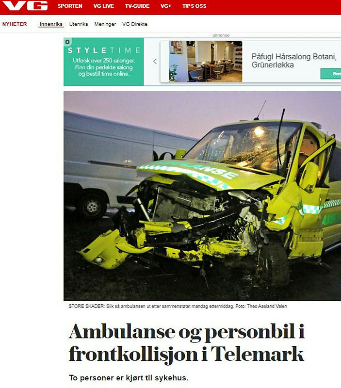 Skermdump Skjermdump fra VGs oppslag om ulykken
