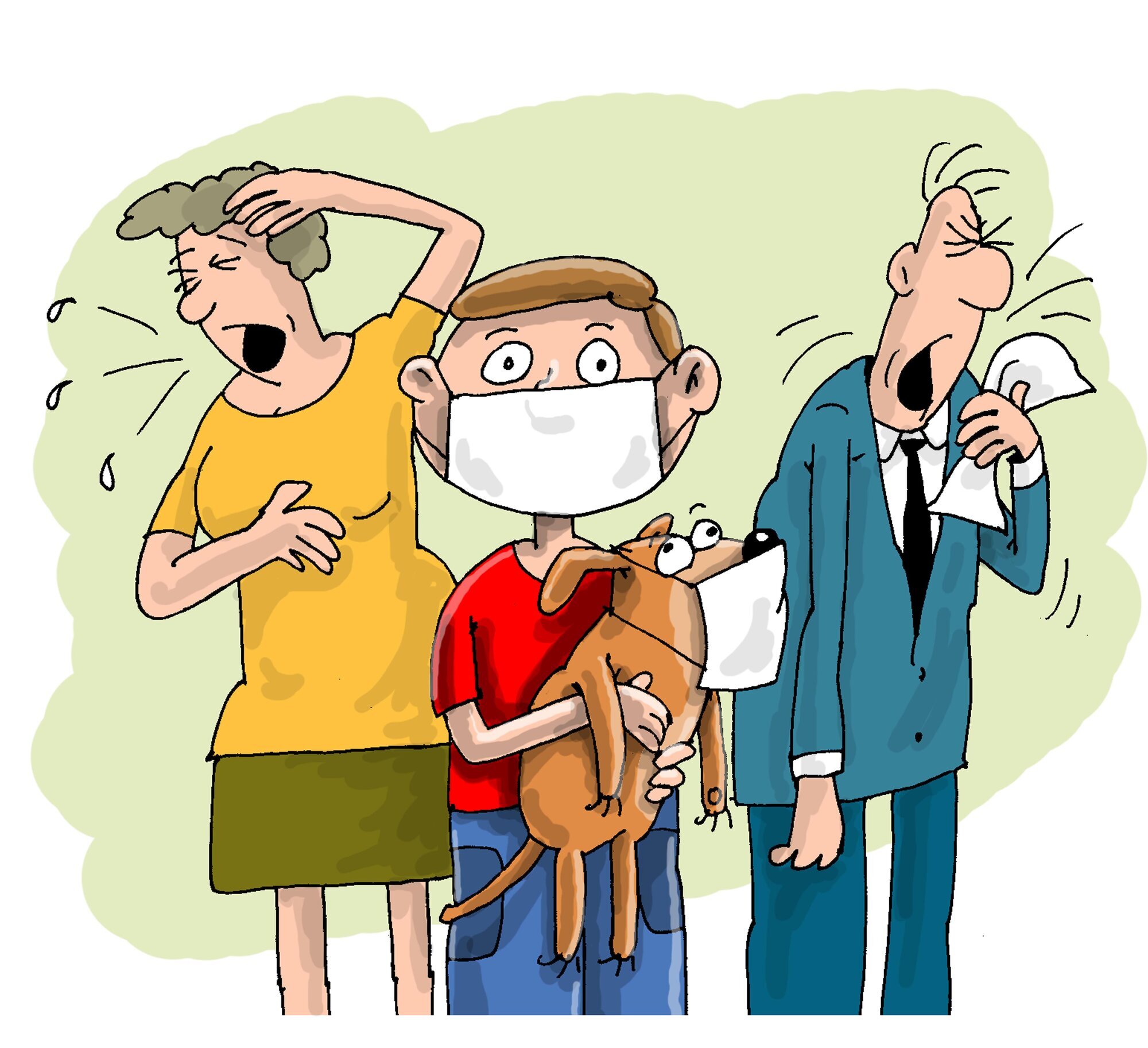 Gutt, dame, mann som er forkjølet