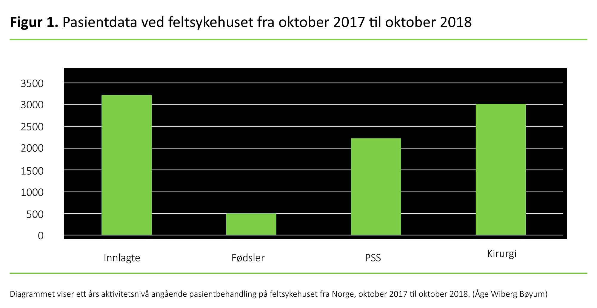 Figur 1. Pasientdata ved feltsykehuset fra oktober 2017 til oktober 2018 Figur 1 Pasientdata ved feltsykehuset fra oktober 2017 til oktober 2018