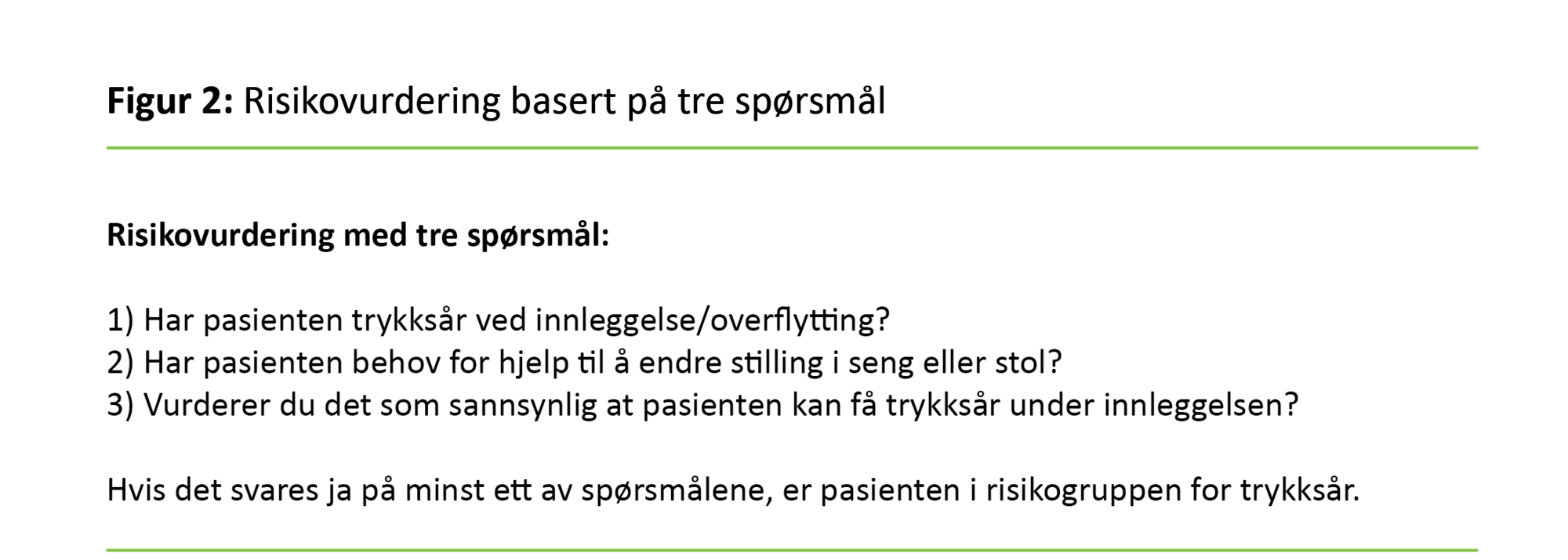 Figur 2 Risikovurdering basert på tre spørsmål Figur 2 Risikovurdering