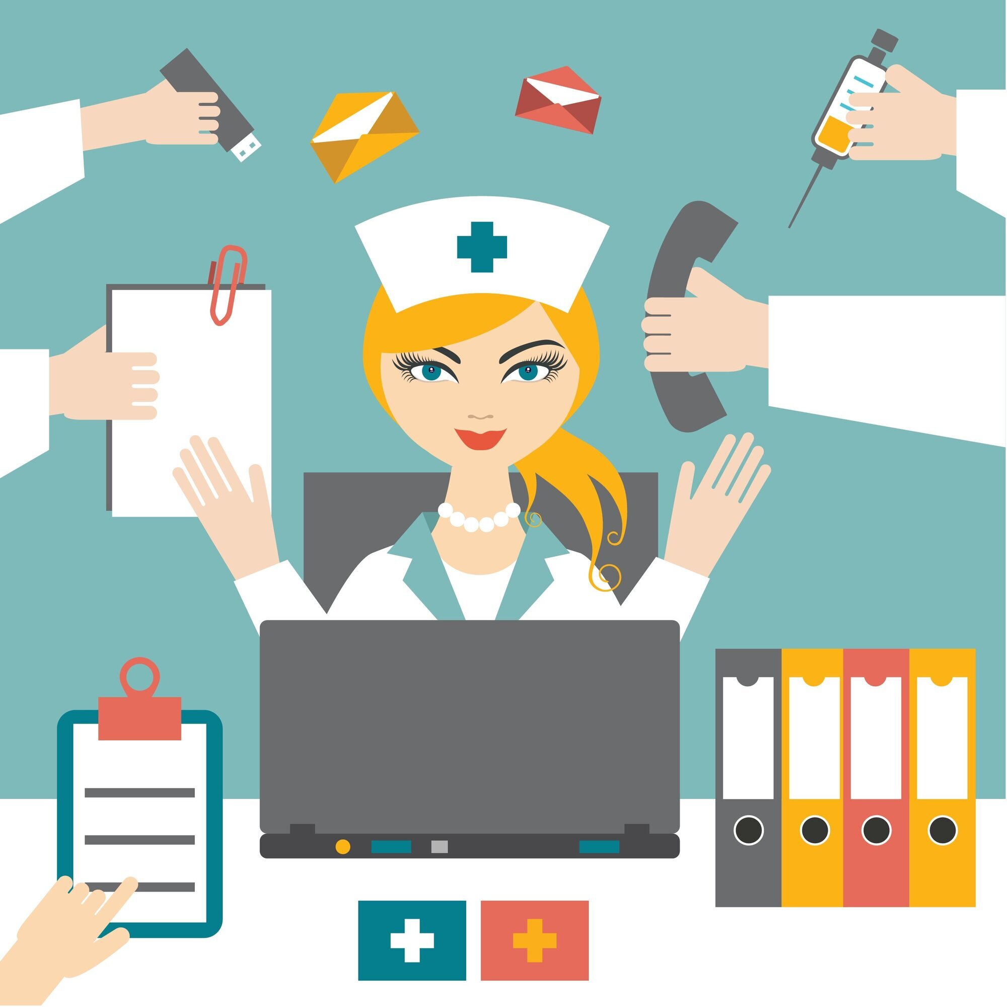 Multitasking Illustrasjon av sykepleier som multitasker