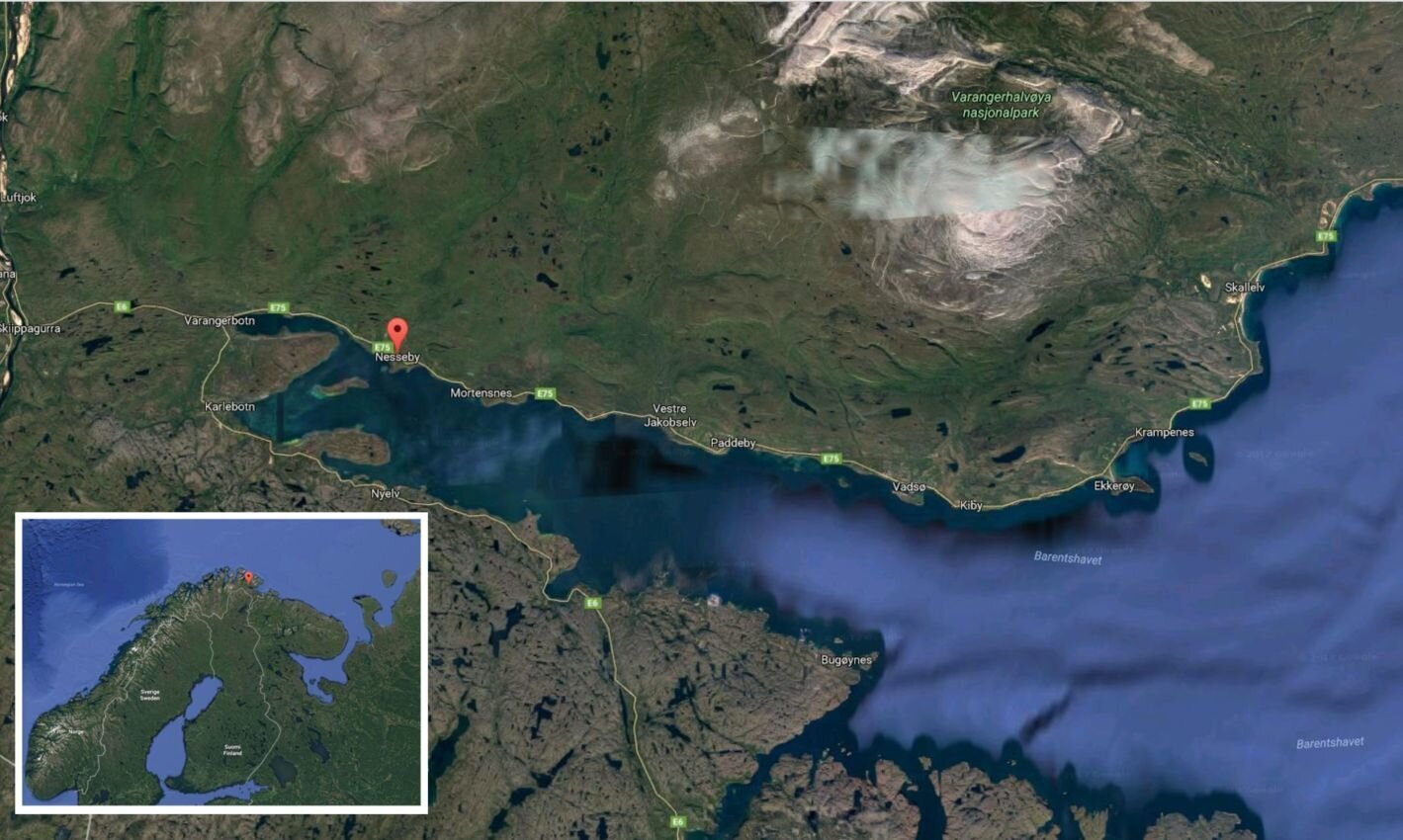 Google-map av Norge og Nesseby kommune Google-map av Norge og Nesseby kommune