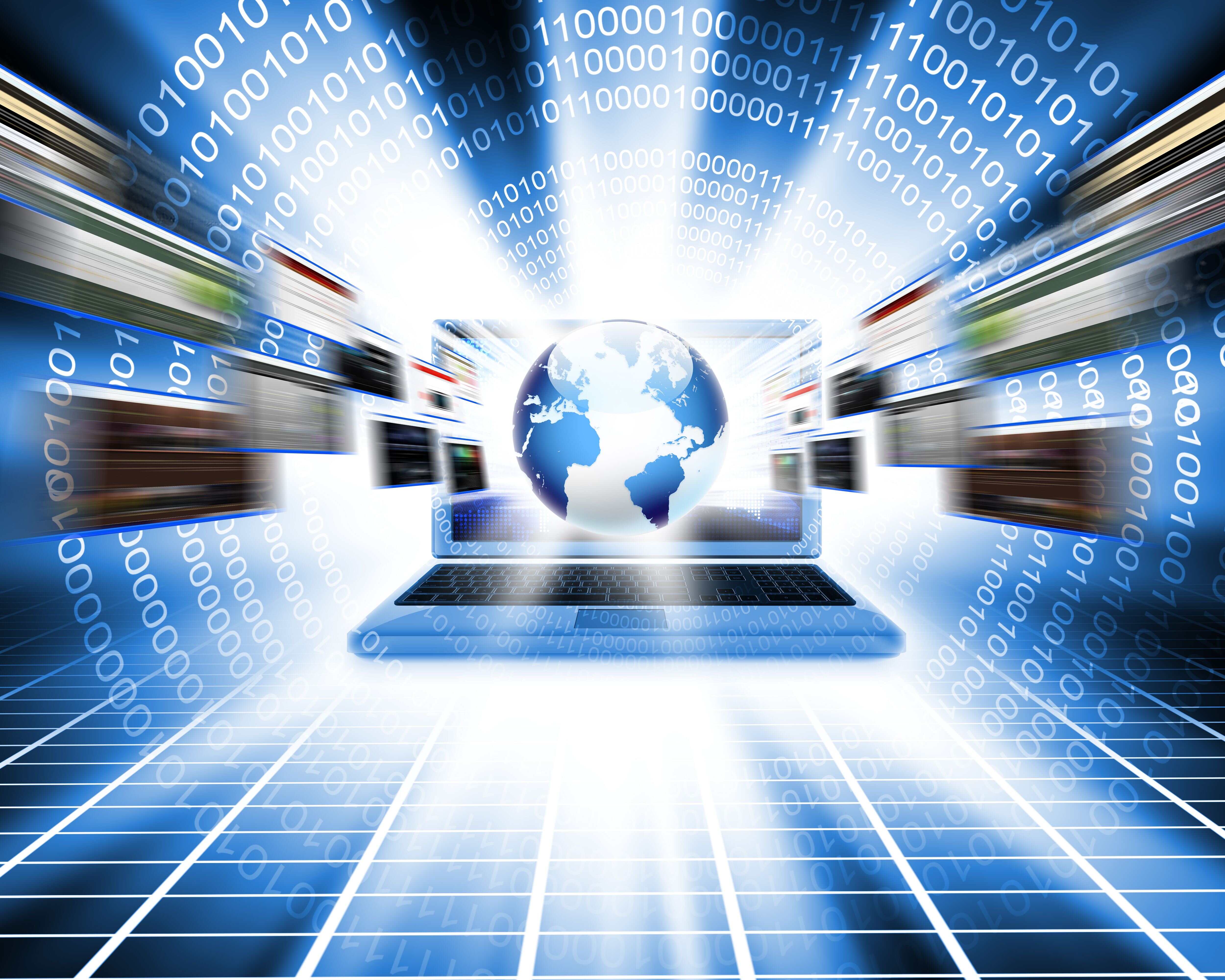 teknologi Illustrasjon av pc-teknologi med jordklode i bakgrunnen