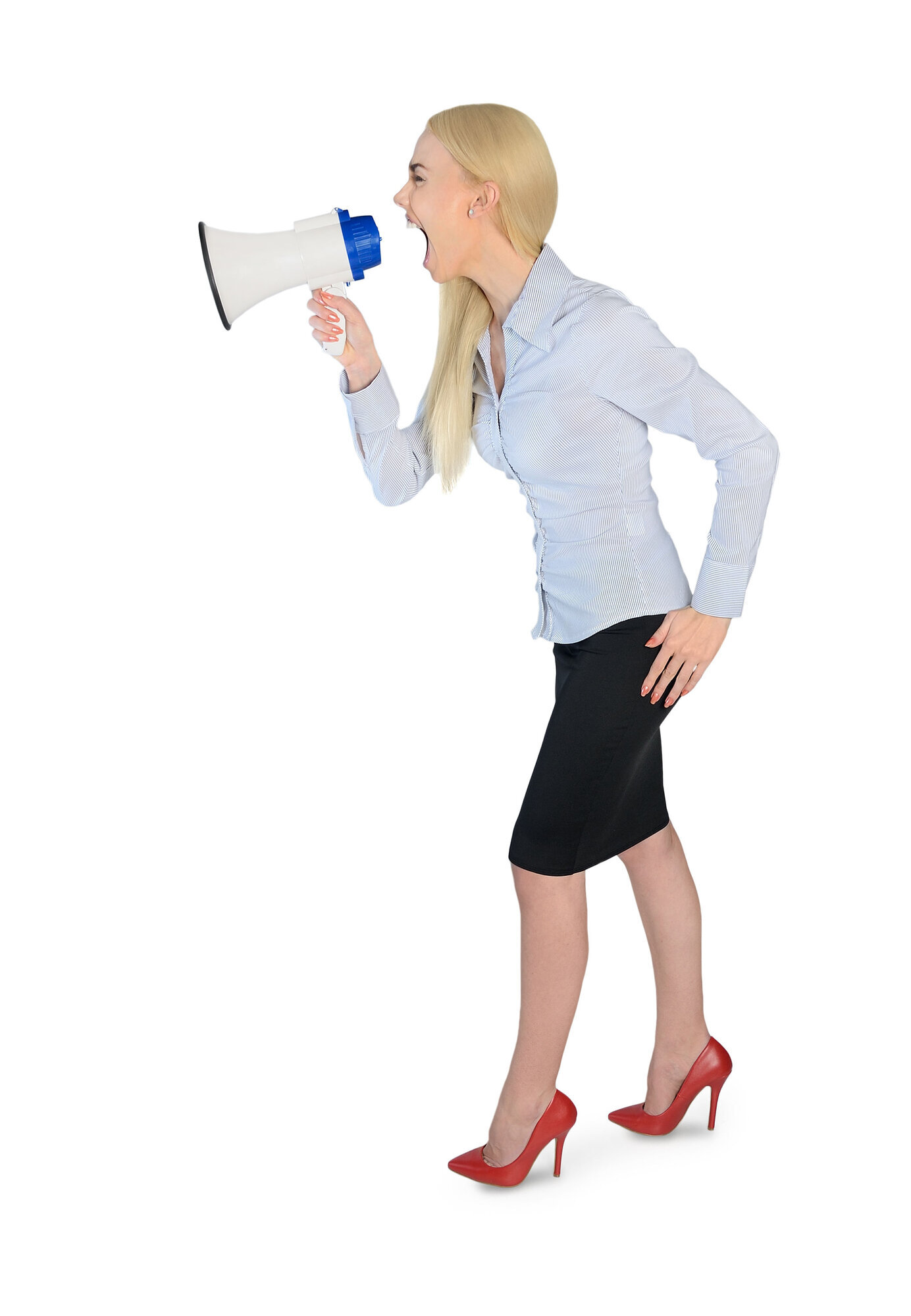 Kvinne som roper inn i en megafon Kvinne som roper inn i en megafon