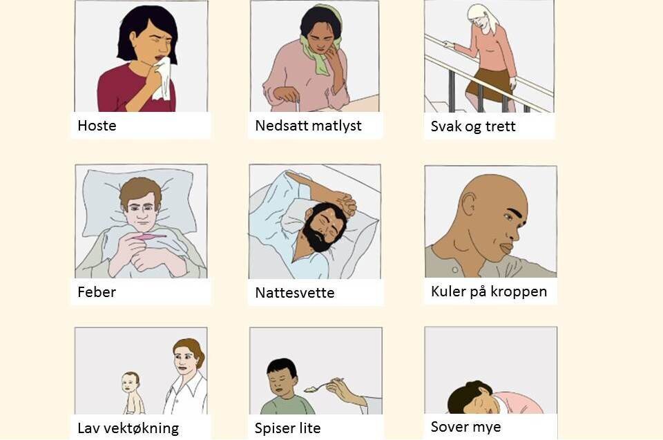 Symptomer på tuberkulose Bildet viser symptomer på tuberkulose