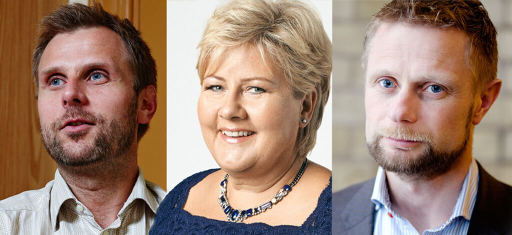 Torgeir Micaelsen, Erna Solberg, Bent Høie Bildet viser en collage av Torgeir Micaelsen, Erna Solberg og Bent Høie.