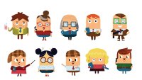 Illustrasjonen viser ulike menn og kvinner Tegneseriemennesker