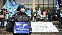 Sykepleiere, streik, Italia Bildet viser sykepleiere som streiker.