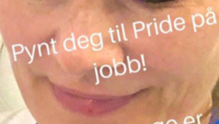 Pride, øyeskygge Bildet viser et ansikt med øyskygge lagt i pridefarger.