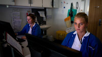 Remote patient monitoring The photo shows two nurses in front of a computer each.