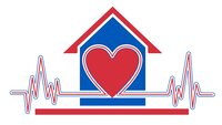Hjemmesykehus Illustrasjonen viser et hus med et hjerte foran + EKG-hjerteslag