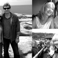 Illustrasjonen er satt sammen av flere bilder som viser forfatteren sammen med mannen sin.