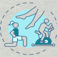 Illustrasjonen er tre tegninger av personer som driver med forskjellige former for fysisk aktivitet 