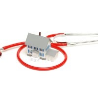 Bildet viser et hus omringet av et stetoskop