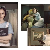 Montasjen viser forsiden av Sykepleiens temanummer #Hva er egentlig sykepleie og tre bilder fra bladet av sykepleiere