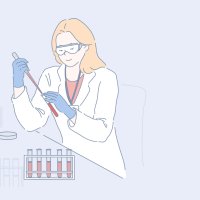 Bildet viser en helsearbeider som holder blodprøveglass.