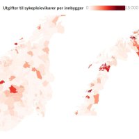 norgeskart med farger som viser sykepleievikarbruken