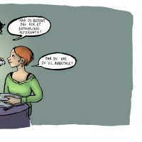 Illustrasjonen viser en dame på restaurant som bestiller av servitøren. Servitøren sier: "Har du bestemt deg for et behandlingsvalg?" Damen svarer: "Har du noe du vil anbefale?"